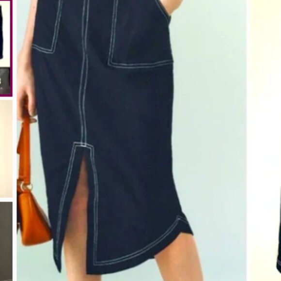 Anthropologie Maeve Black Front Slit Utility Skirt with White Stitching Size 14 - Picture 4 of 11